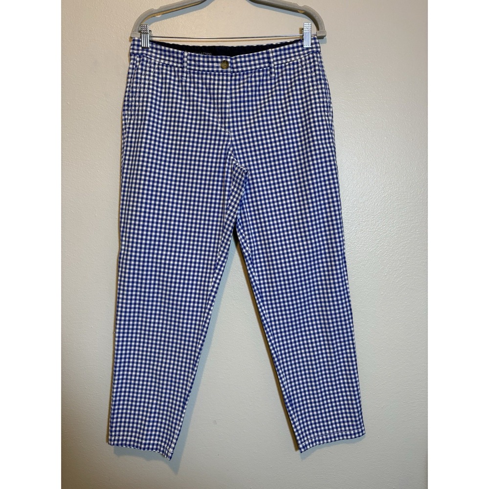Talbots Blue & White Gingham Girlfriend Chino Pants 8 Coastal Prep Academia